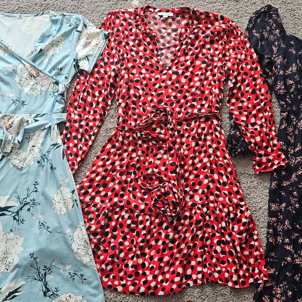 Womens Dress Lot of 4 Size M Floral Polka Dot Cottagecore Boho Spring Wrap Chic - Picture 5 of 7